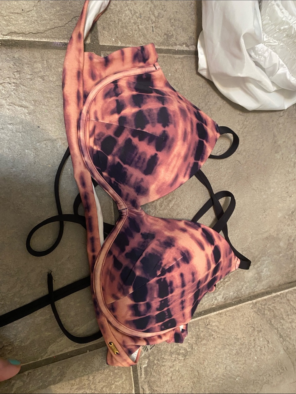 Tie-Dye Padded Bikini Top in Coral and Black